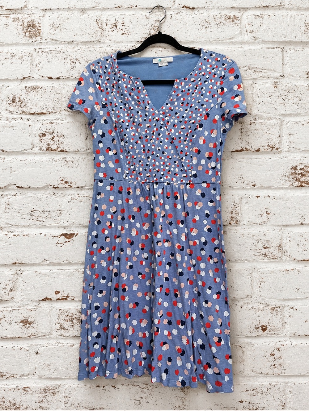 Boden Blue Floral Dot Jersey Wrap Dress- Soft Stretch Midi
UK 12 
US 8